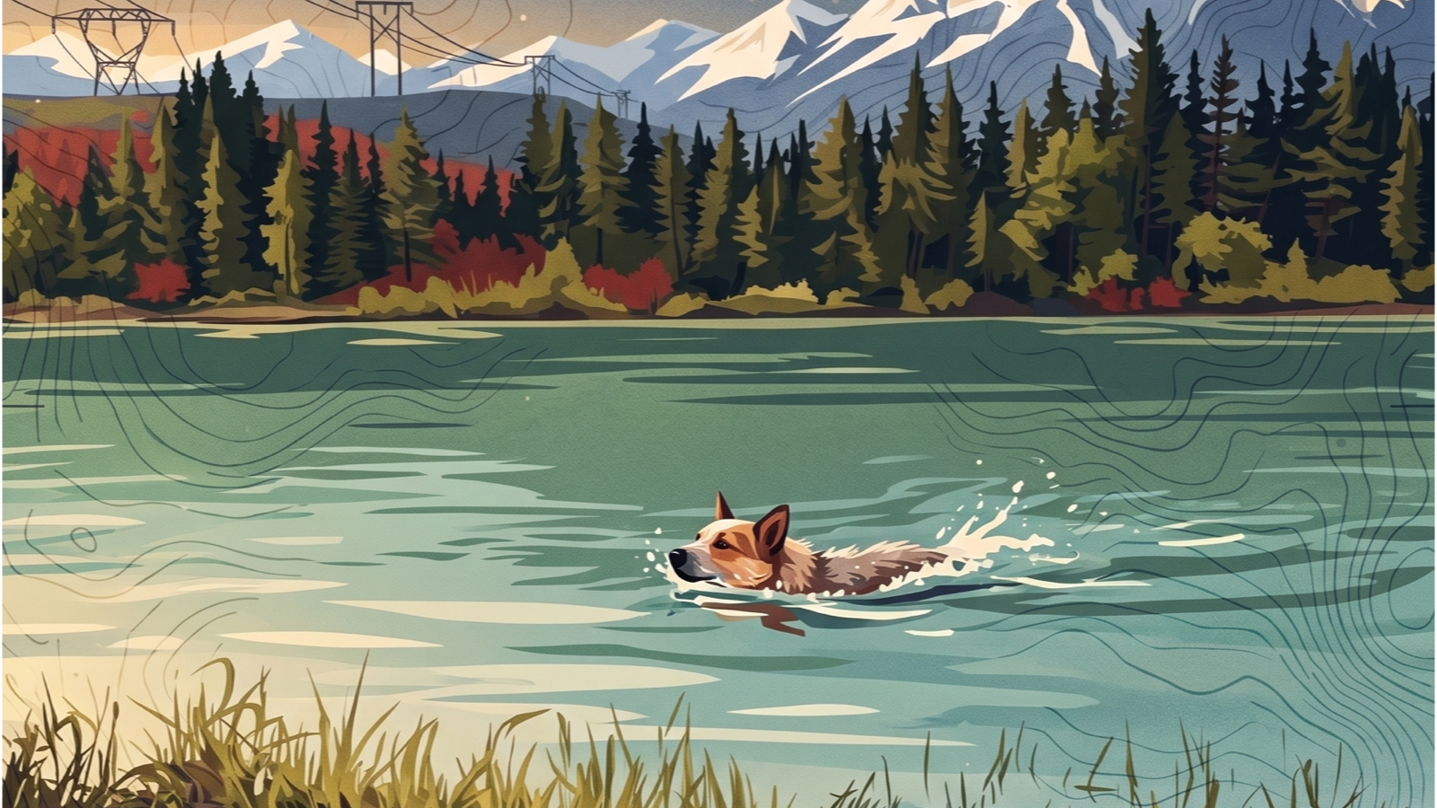Sinopah swimming hard in cold water on a river day